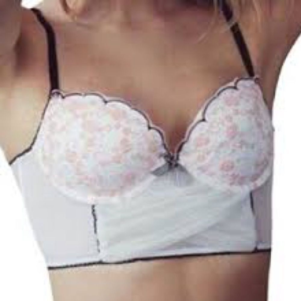 Victoria's Secret white black and pink bridal Lace Demi Bustier size 32D